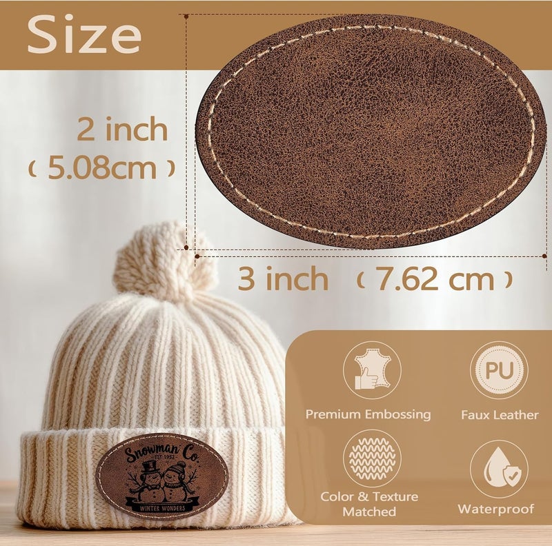 MAPRIAL 40 Pack Blank Leatherette Patches with Adhesive, Oval Laser Engravable Faux Leather Patch for Hats Custom, Fabric Repair Sew, Engraving Materials, Gifts, DIY (Rustic, 3 x 2 in) - Image 2